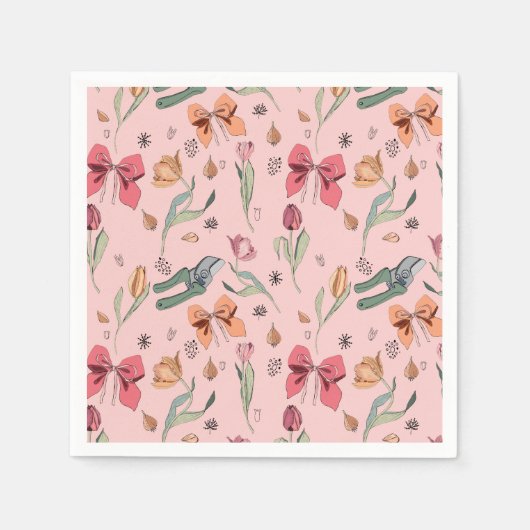 Serviette En Papier Fleurs fines Tulipes et vaches roses (Devant)