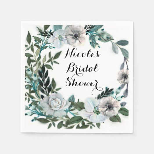 Serviette En Papier Fleurs florales blanches Verdure botanique Wreath (Devant)