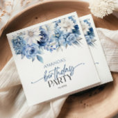 Serviette En Papier Fleurs florales bleu Dusty Fête d'anniversaire