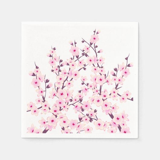 Serviette En Papier Fleurs florales de cerises (Sakura) Blanc rose (Devant)