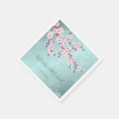 Serviette En Papier Fleurs florales de cerisier rose Turquoise Mariage (Coin)