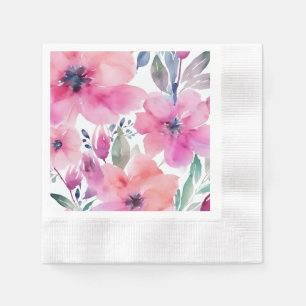 Serviette En Papier Fleurs Florales Fleurs Roses Peintes à l'Aquarel