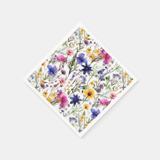 Serviette En Papier Fleurs florales fleurs sauvages Aquarelle (Coin)