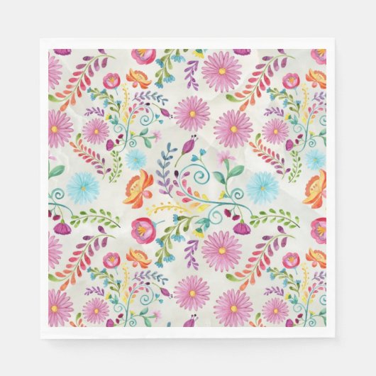 Serviette En Papier Fleurs folkloriques aquarelles - personnalisables (Devant)