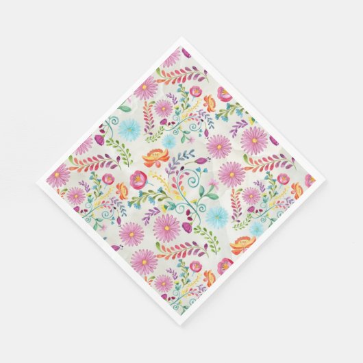 Serviette En Papier Fleurs folkloriques aquarelles - personnalisables (Coin)