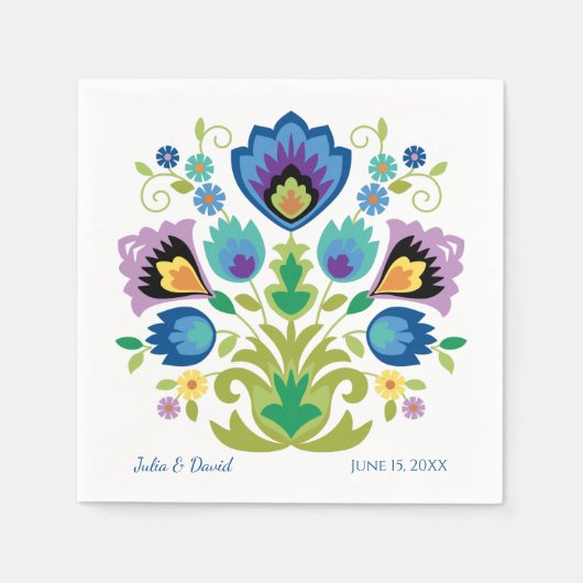 Serviette En Papier Fleurs folkloriques polonaises Lavande bleue (Devant)