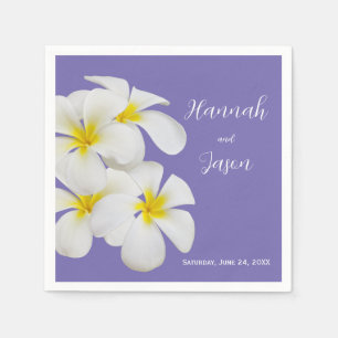 Serviette En Papier Fleurs Frangipani blanches, Périwinkle, Mariage