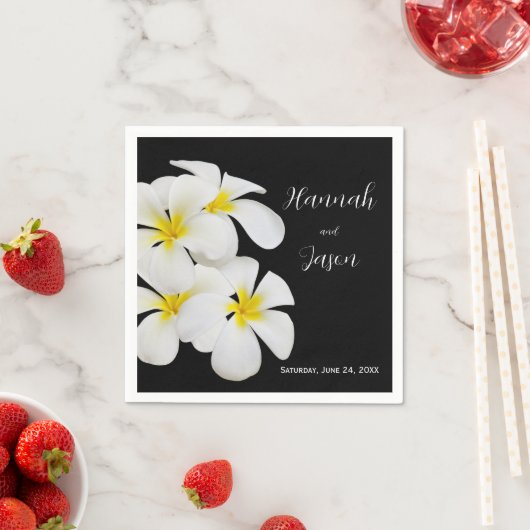 Serviette En Papier Fleurs Frangipani Blanches, Tropical, Mariage Flor (En situation)