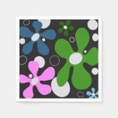 Serviette En Papier Fleurs funky en vert, rose & bleu (Devant)