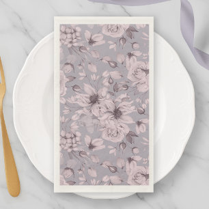 Serviette En Papier Fleurs Gris Lavande