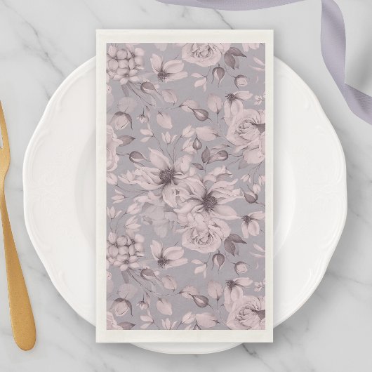 Serviette En Papier Fleurs Gris Lavande