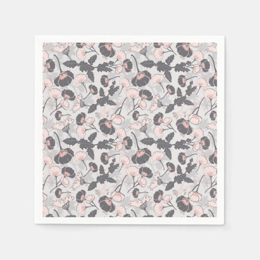 Serviette En Papier Fleurs Gris Rose Élégantes (Devant)