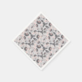 Serviette En Papier Fleurs Gris Rose Élégantes (Coin)