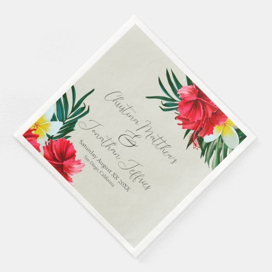 Serviette En Papier Fleurs hawaiiennes tropicales sur un site élégant (Coin)