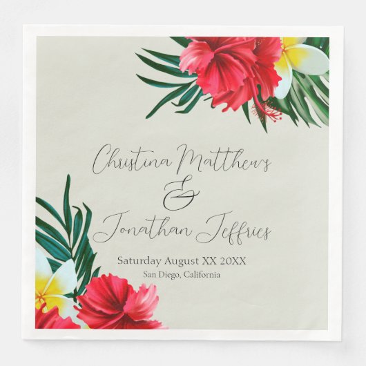Serviette En Papier Fleurs hawaiiennes tropicales sur un site élégant (Devant)