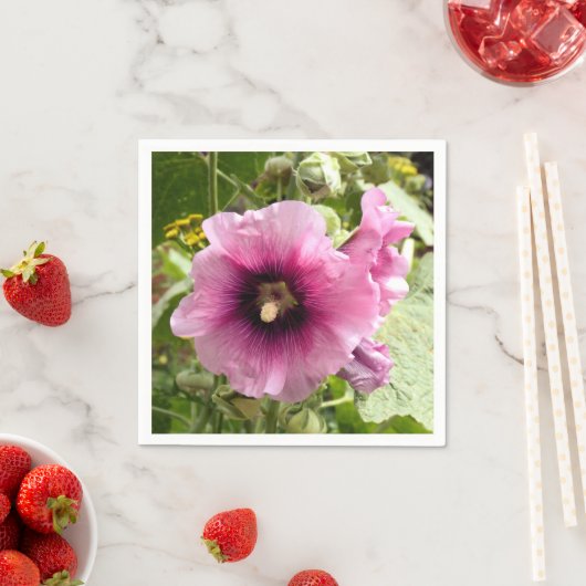 SERVIETTE EN PAPIER FLEURS HOLLYHOCK (En situation)