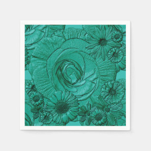 Serviette En Papier Fleurs incorporées - Jade Green-COCKTAIL NAPKINS