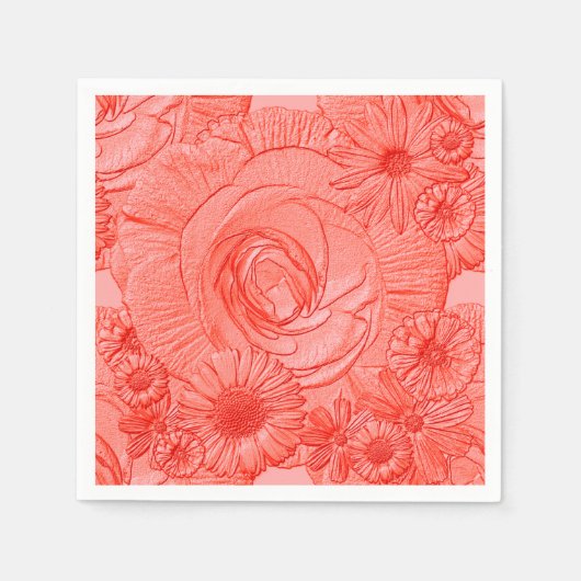 Serviette En Papier Fleurs incorporées-Tangerine-COCKTAIL NAPKINS (Devant)
