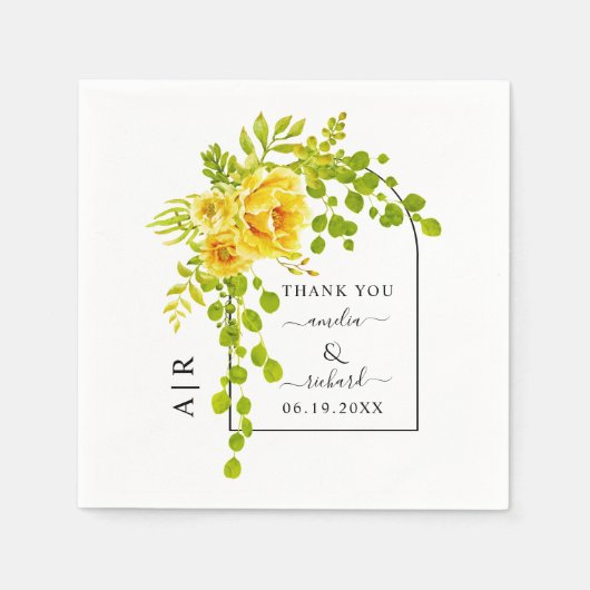 Serviette En Papier Fleurs jaunes, arche et monogramme mariage de auto (Devant)