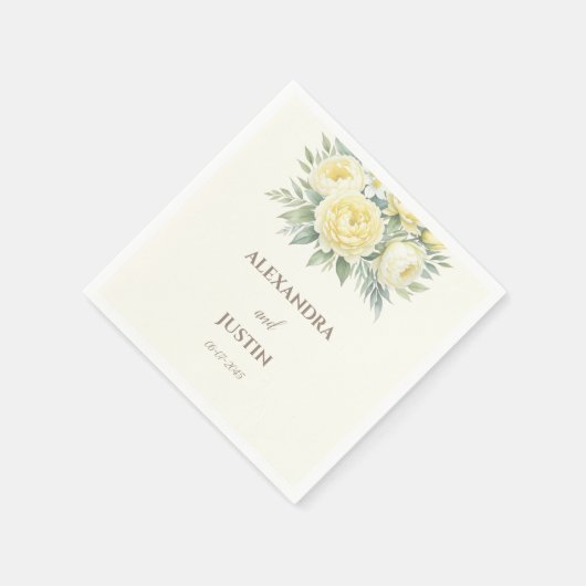 Serviette En Papier Fleurs Jaunes Crème Mariage Floral Peony (Coin)