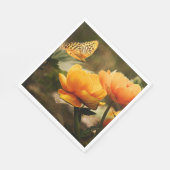 Serviette En Papier Fleurs jaunes dorées et papillon (Coin)