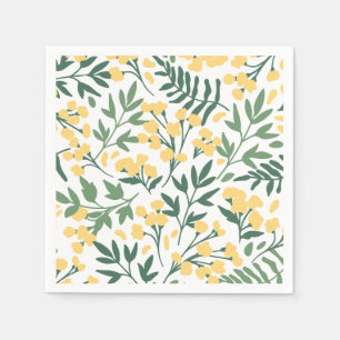 Serviette En Papier Fleurs jaunes et feuilles minimalistes
