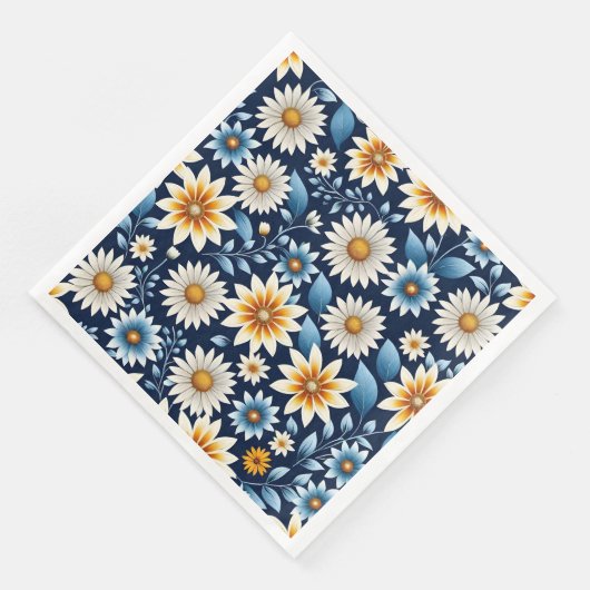 Serviette En Papier Fleurs jaunes et Motif bleu (Coin)