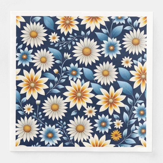 Serviette En Papier Fleurs jaunes et Motif bleu (Devant)