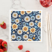 Serviette En Papier Fleurs jaunes et Motif bleu (En situation)