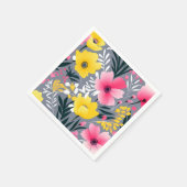 Serviette En Papier Fleurs Jaunes Et Roses Vibrantes Sur Gris (Coin)