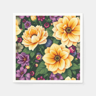 Serviette En Papier Fleurs Jaunes et Violettes Bleues Florales colorée