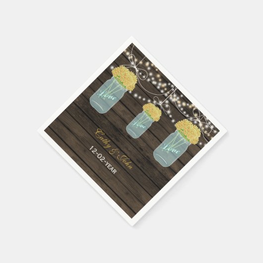 Serviette En Papier fleurs jaunes masonjar mariage napkin (Coin)