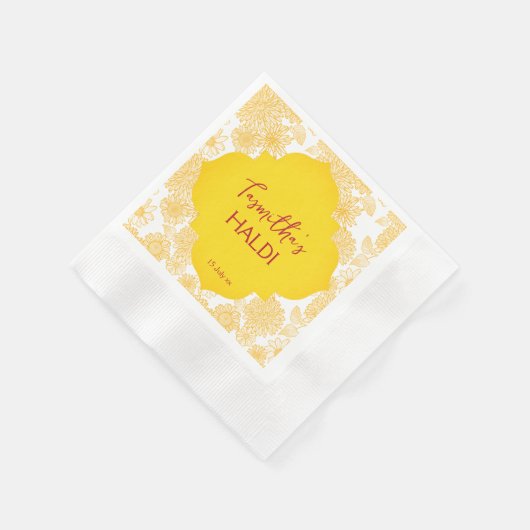 Serviette En Papier Fleurs jaunes nom personnalisé serviettes Haldi (Coin)