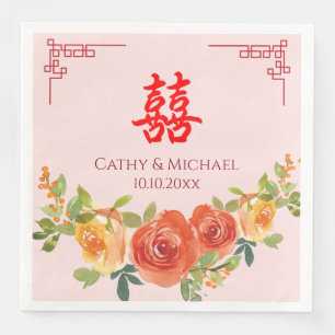 Serviette En Papier Fleurs jaunes orange mariage chinois