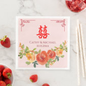 Serviette En Papier Fleurs jaunes orange mariage chinois (En situation)
