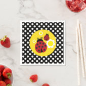 Serviette En Papier Fleurs Jaunes pois Baby shower Rouge Ladybug (En situation)