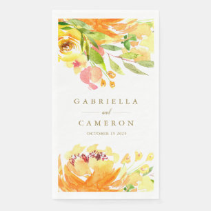 Serviette En Papier Fleurs Jaunes Rustiques Mariage d'aquarelle