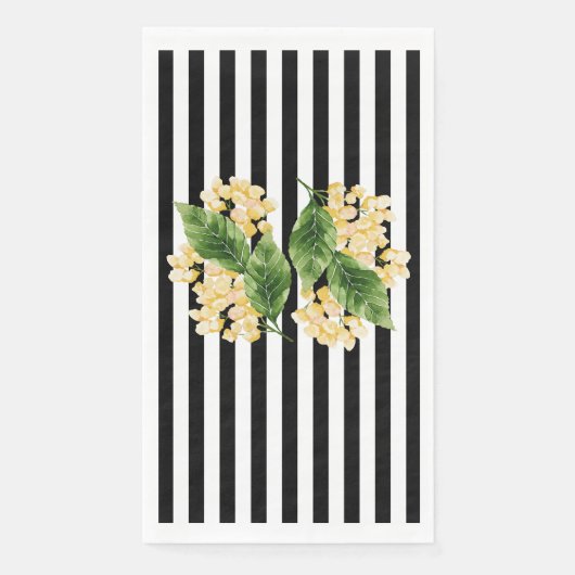 Serviette En Papier Fleurs jaunes sur rayures noir et blanc (Devant)