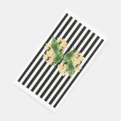 Serviette En Papier Fleurs jaunes sur rayures noir et blanc (Coin)
