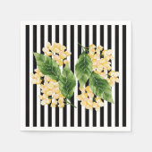 Serviette En Papier Fleurs jaunes sur rayures noir et blanc (Devant)
