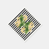 Serviette En Papier Fleurs jaunes sur rayures noir et blanc (Coin)