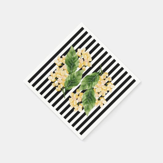 Serviette En Papier Fleurs jaunes sur rayures noir et blanc (Coin)