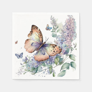 Serviette En Papier Fleurs lilas romantiques et papillon