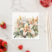Serviette En Papier Fleurs Lys Douces Sur Blanc (En situation)