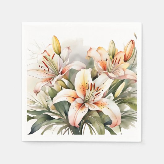 Serviette En Papier Fleurs Lys Douces Sur Blanc (Devant)