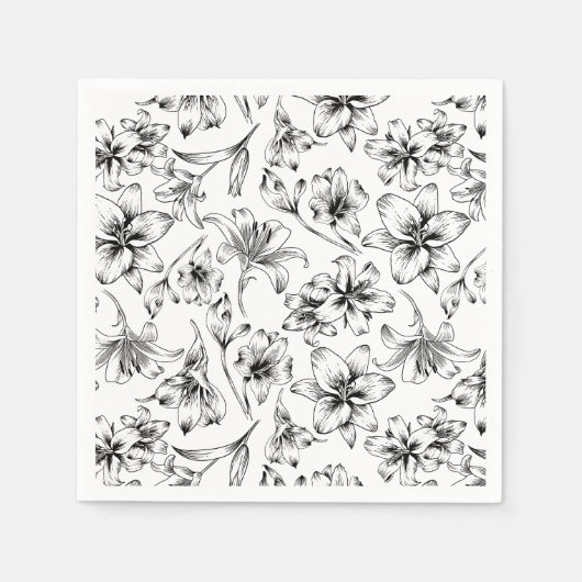 Serviette En Papier Fleurs Lys Noires (Devant)