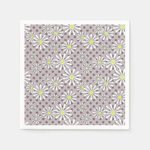 Serviette En Papier Fleurs marguerites blanches sur un pois brun beige