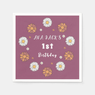 Serviette En Papier Fleurs marguerites pastel blanc et rose orangé