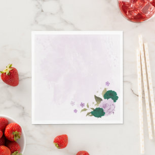 Serviette En Papier fleurs mariage vert émeraude violet