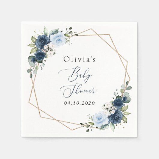 Serviette En Papier Fleurs marines, Fleurs bleues, Verdure, Baby showe (Devant)